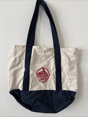 Trader Joe's Canvas Tote Bag in Natural and Navy